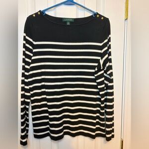 Lauren Ralph🏇Lauren Women👩🏻Black/White Striped Scoop Blouse👚Sz 1X